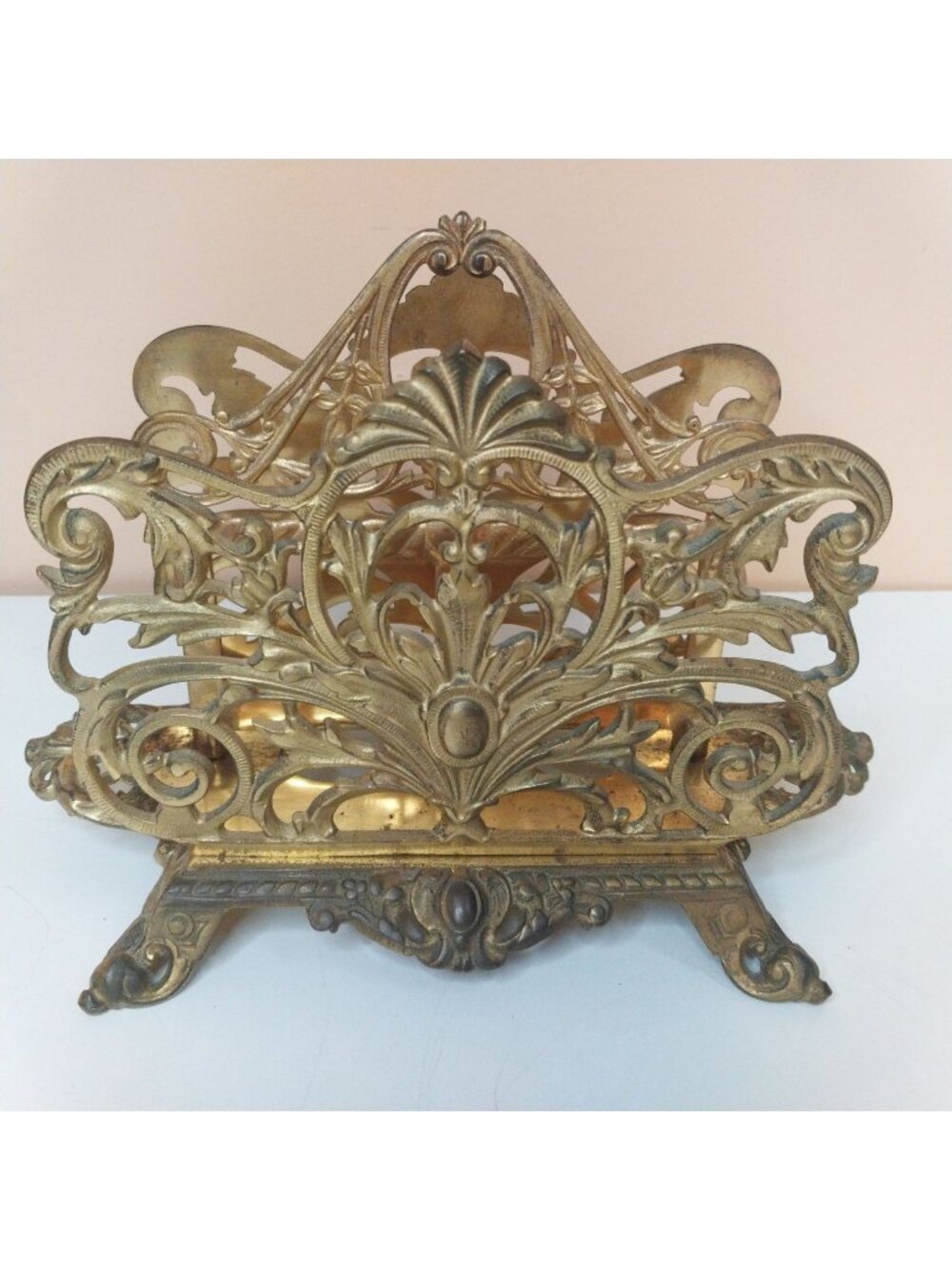 Art Nouveau B&H Gilt Letter Napkin Holder Bradley & Hubbard Brass Plated Victori
